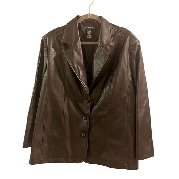 Vintage Women's Brown Faux Leather Jacket Size 1X Plus Size Y2K 2000s - Picture 1 of 6